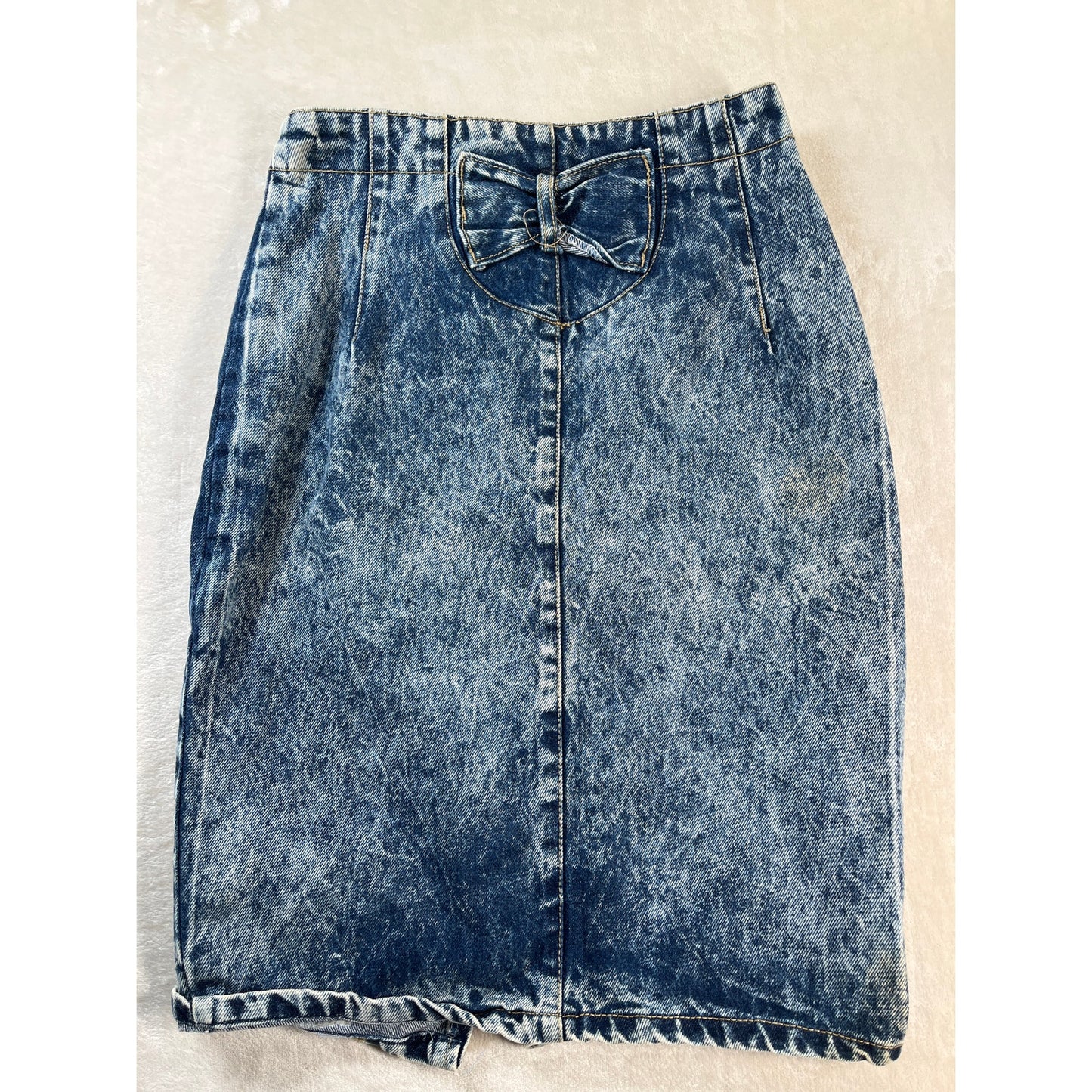 80's Preppy Glam Acid Wash Style Vintage Denim Skirt Size 7
