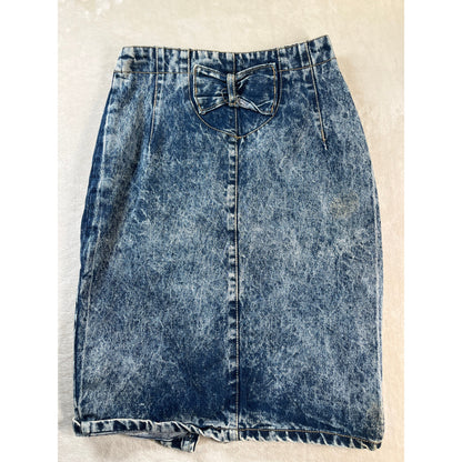 80's Preppy Glam Acid Wash Style Vintage Denim Skirt Size 7