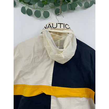 Vtg Nautica  NS-83 Yellow and Blue Reversible Hooded Cotton Jacket Medium