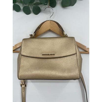 Michael Kors Metalic Gold Small Ava Satchel Crossbody Saffiano Leather Handbag