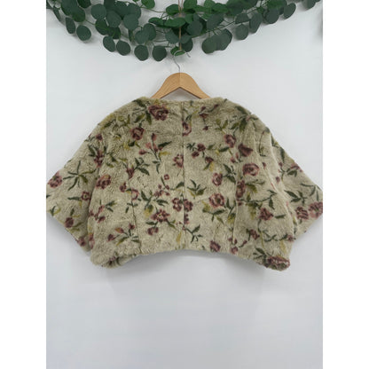 Faux Fur Floral Satin Lined Cropped Jacket Large