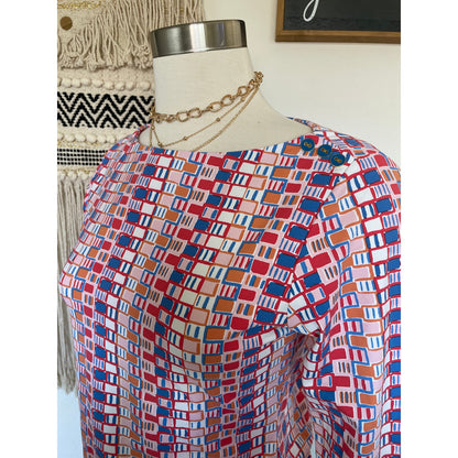 J. McLaughlin Catalina Cloth 3/4 Sleeve Signature Top Geometric Multicolor XS