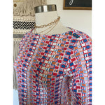 J. McLaughlin Catalina Cloth 3/4 Sleeve Signature Top Geometric Multicolor XS