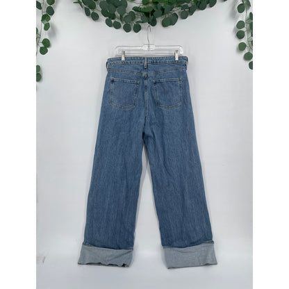 Old Navy Woman Retro Y2K Style Extra High Rise Wide Leg Cuffed Drapey Denim Size 10
