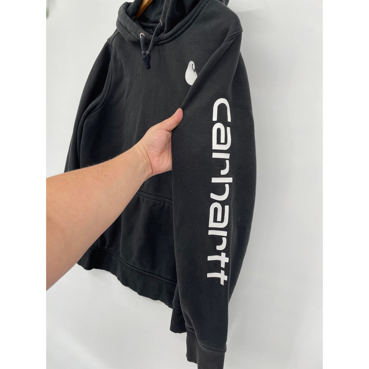 Carhartt Womens Clarksburg Sleeve Black Relaxed Fit Pullover Hoodie Large