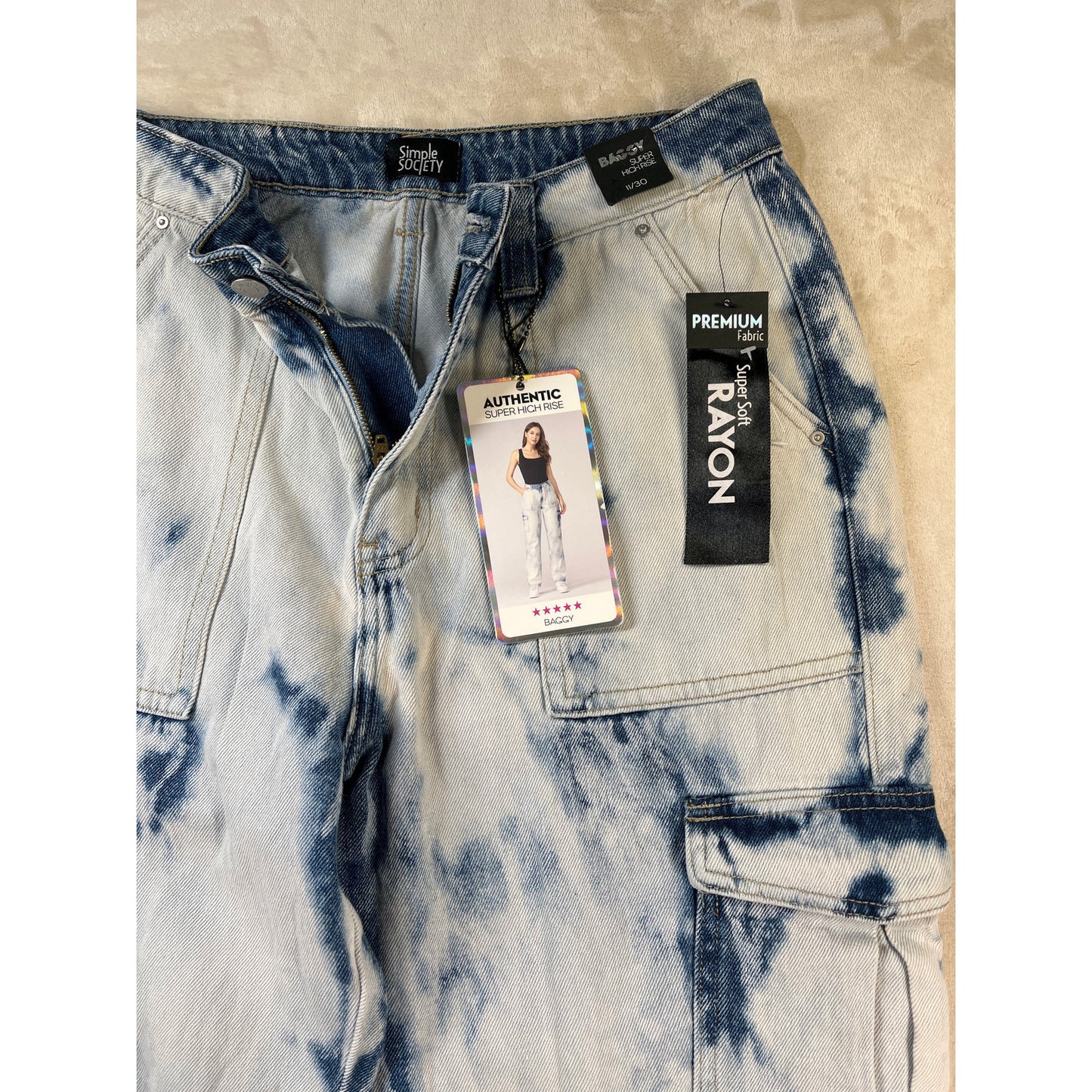 Simple Society NWT Acid Super High Rise Baggy Fit Cargo Woman Pants 11/30