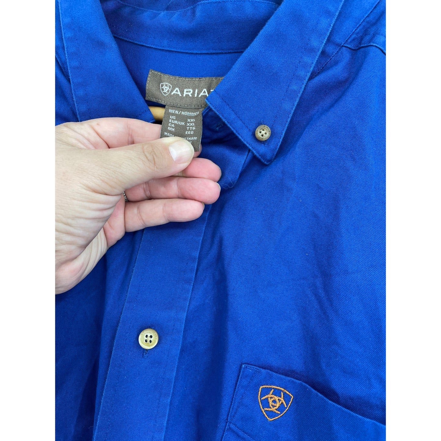 Ariat Western Royal Blue Button Down Long Sleeve Mens %100 Cotton XXL Shirt