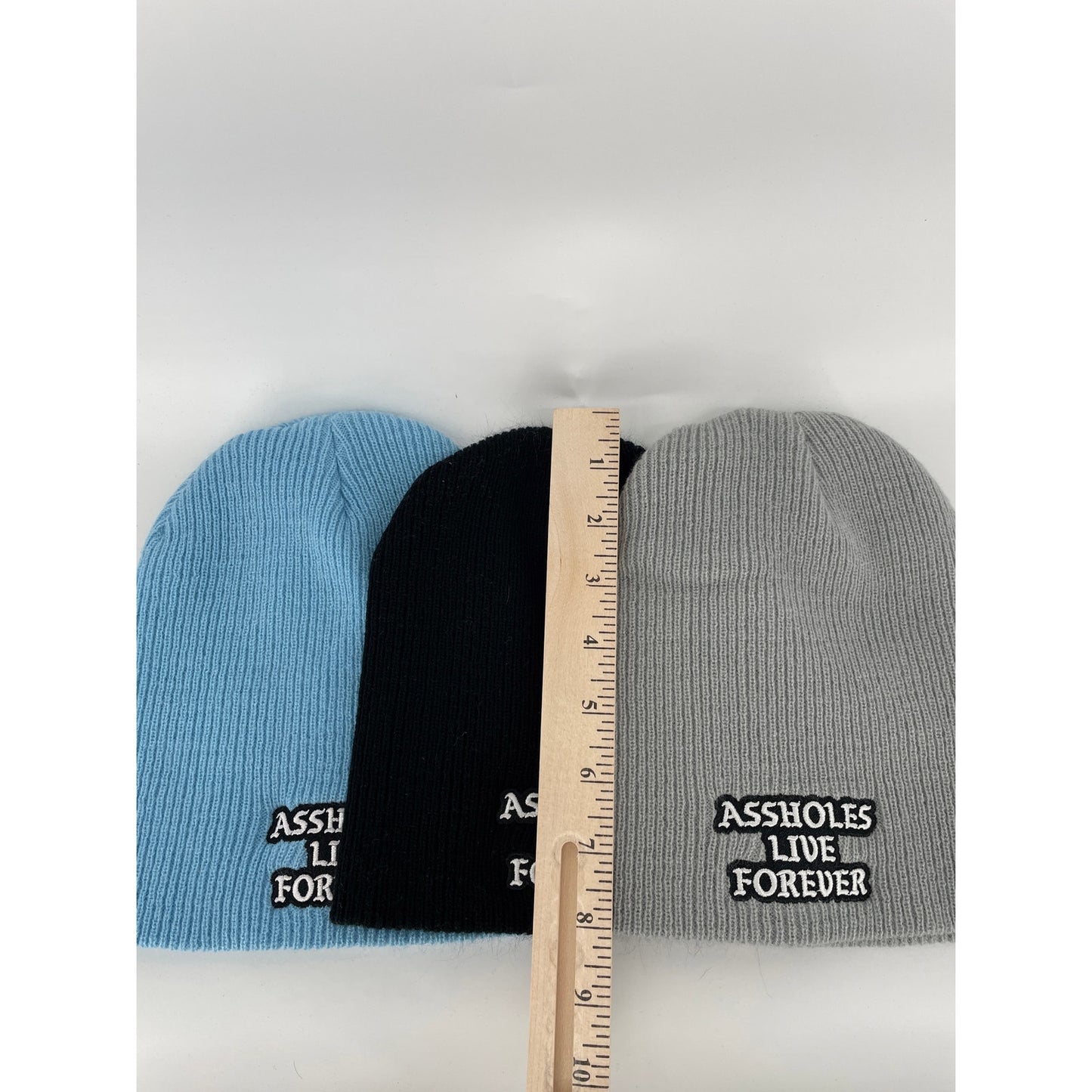Assholes Live Forever Beanie Bundle Set-Black Grey Light Blue