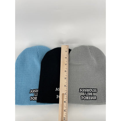Assholes Live Forever Beanie Bundle Set-Black Grey Light Blue