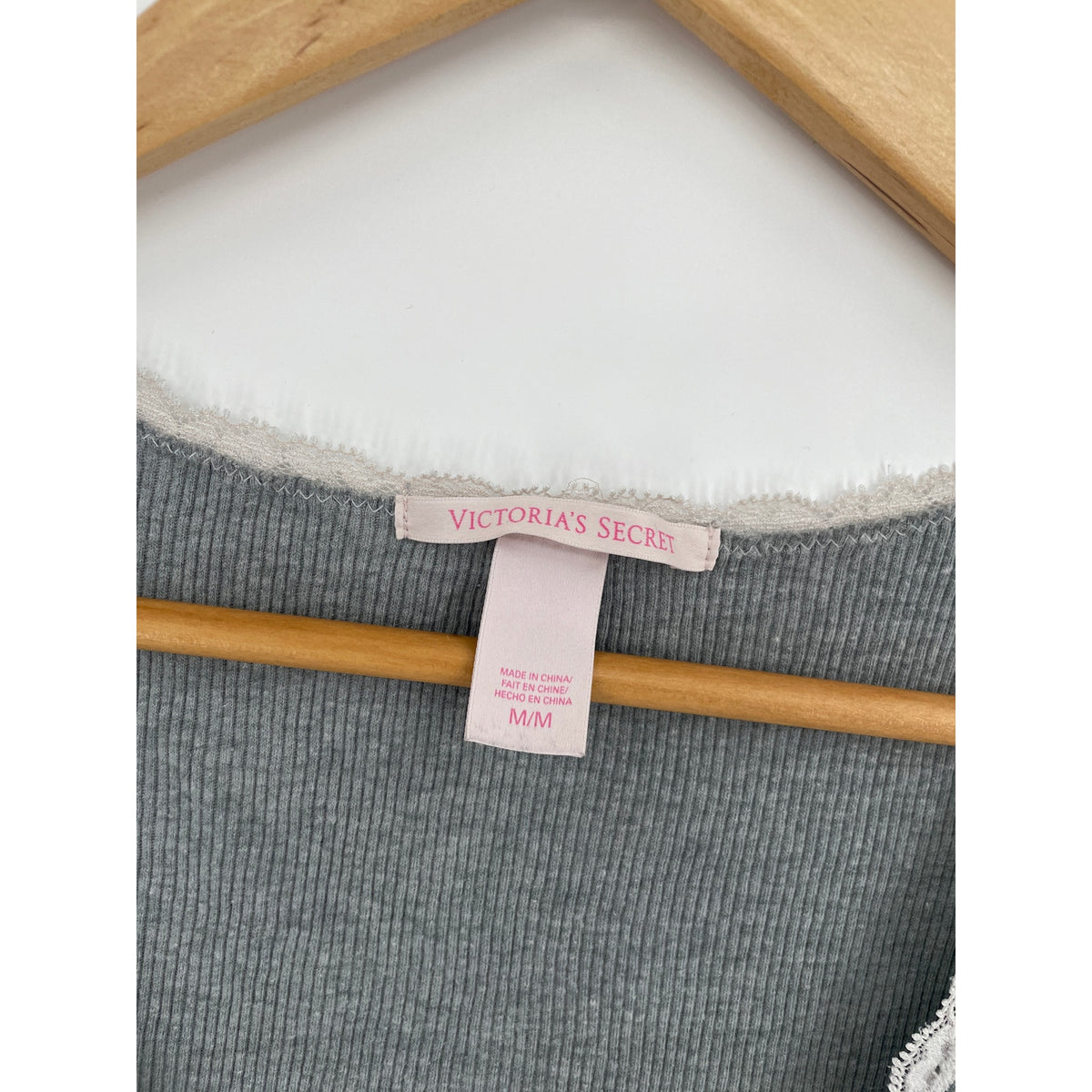 Victoria Secret Lace Trim Coquette Y2K Soft Girl Grey Ribbed Tank Med