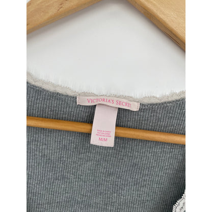 Victoria Secret Lace Trim Coquette Y2K Soft Girl Grey Ribbed Tank Med