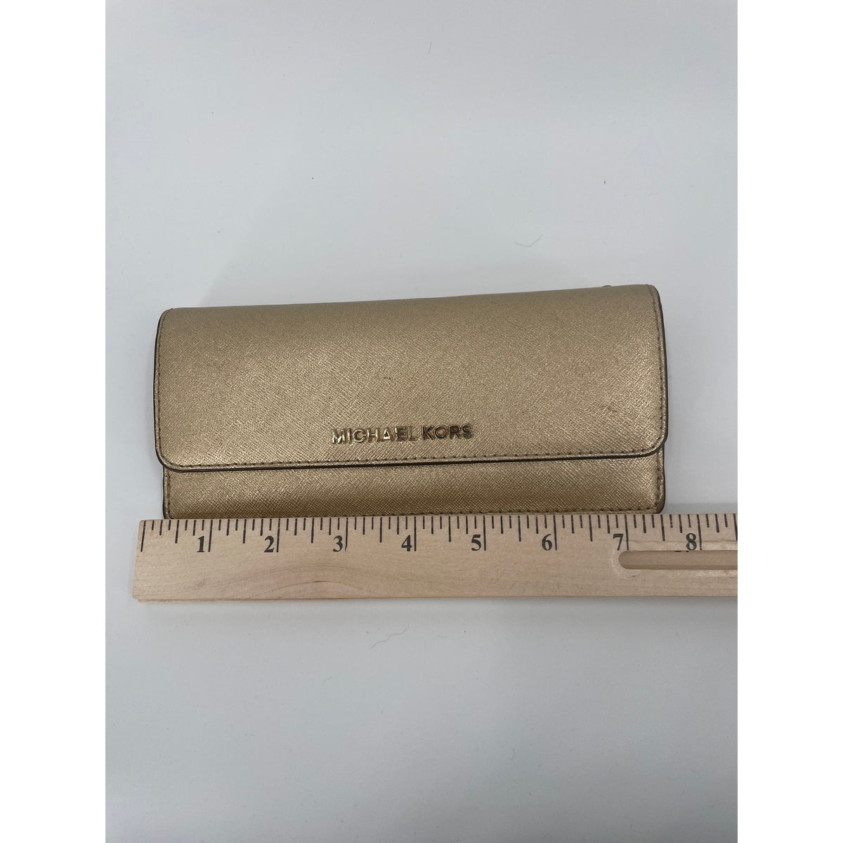Micheal Kors Metalic Gold Jet Set Travel Saffiano Leather Wallet