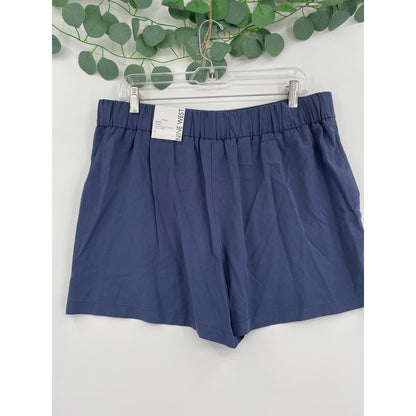 NWT Nine West Mid Rise Navy Blue Dress Womans Straight Waist Shorts Size L