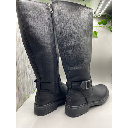 UGG NWOB Black Pebble Leather Harrison Tall Zipper Riding Boots 9
