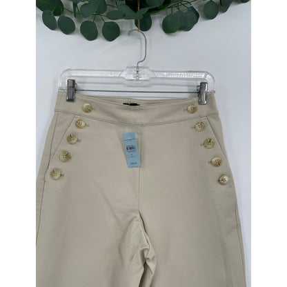 NWT Ann Taylor Cream High Rise Wide Leg Petite Trousers Gold Pocket Buttons 2P