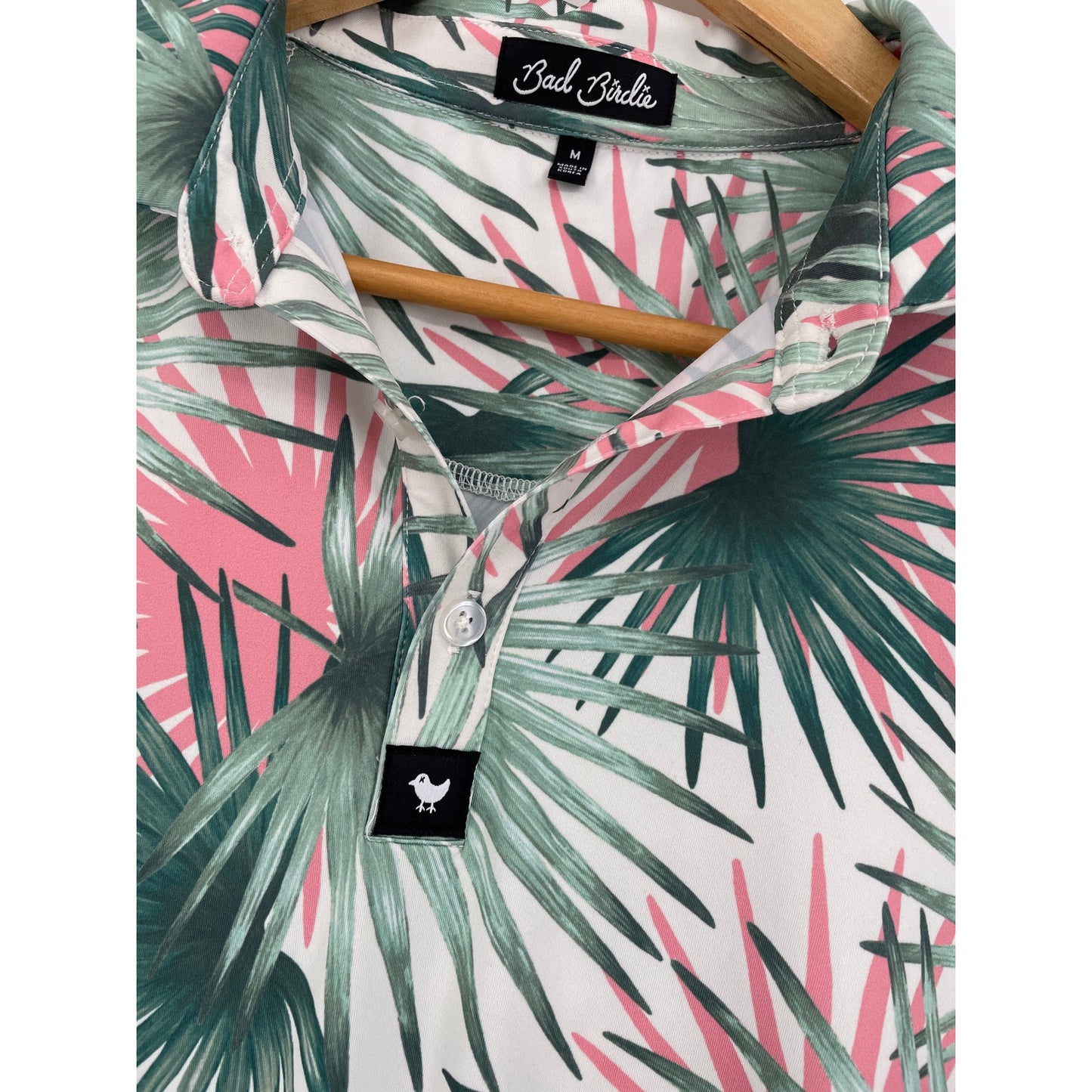Bad Birdie Mens Multicolor Palm Floral Golf Performance Stretch Medium Polo
