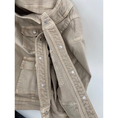 L'Angence Yari Collarless Open Front Four Flap Pockets Jacket Small
