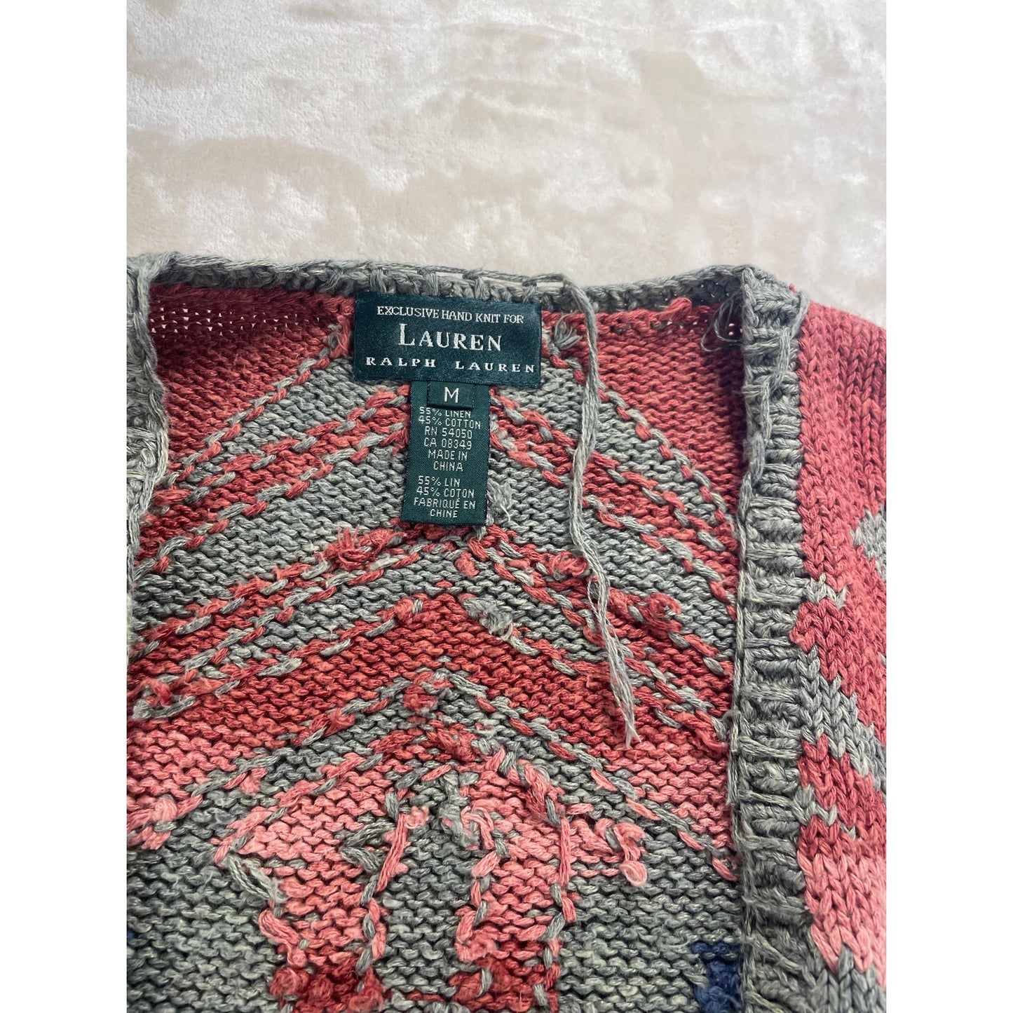 Vintage Exlcusive Hand Knit for Lauren Ralph Lauren Womans Western Aztec Open Knit Sarape Cardigan Sweater -M