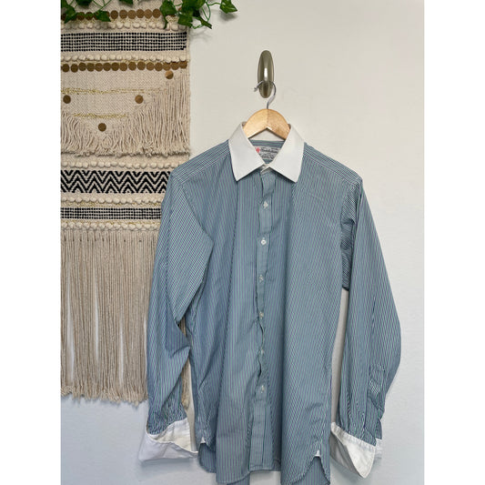 Vintage Turnbull & Asser Men’s Blue Striped %100 Cotton Dress Neiman Marcus Shirt 15.5/39