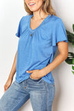 Woman's Style Collection Double Take Ruched V-Neck Short Sleeve T-Shirt