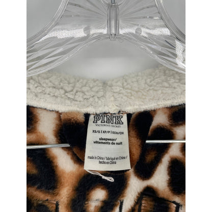 Leopard Animal Print PINK Victoria Secret Short Sherpa Hooded Robe XS