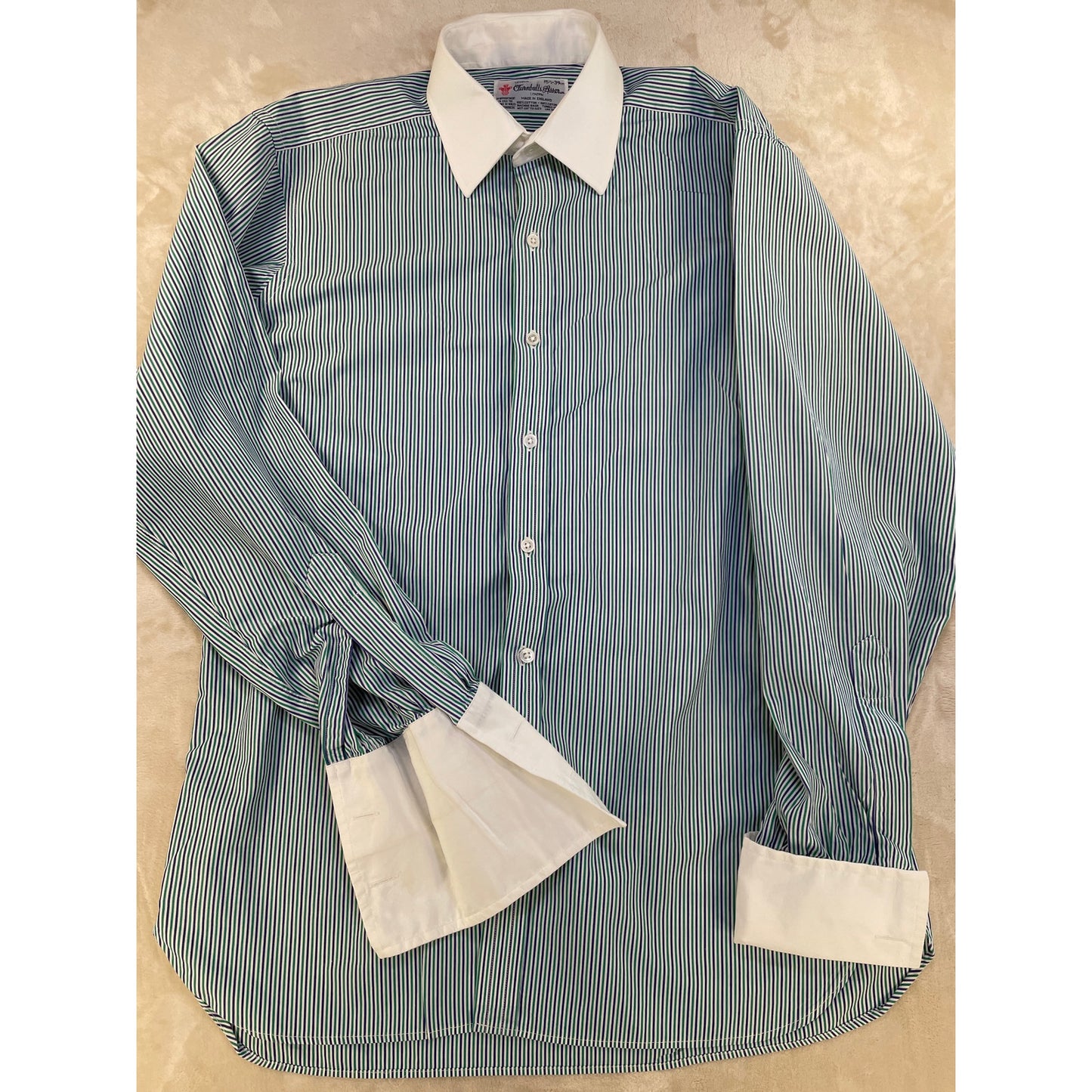 Vintage Turnbull & Asser Men’s Blue Striped %100 Cotton Dress Neiman Marcus Shirt 15.5/39