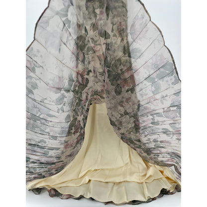 Lulus NWT Most Beautiful Day Multi Floral Print Organza Organza Maxi Gown Small