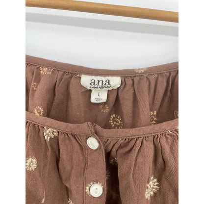a.n.a a new approach 100% Cotton Brown Flowy Floral BOHO Off The Shoulder Fit Blouse Large
