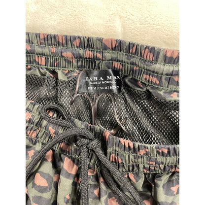 Mens Zara Animal Print Athletic Swim Lined Shorts Medium