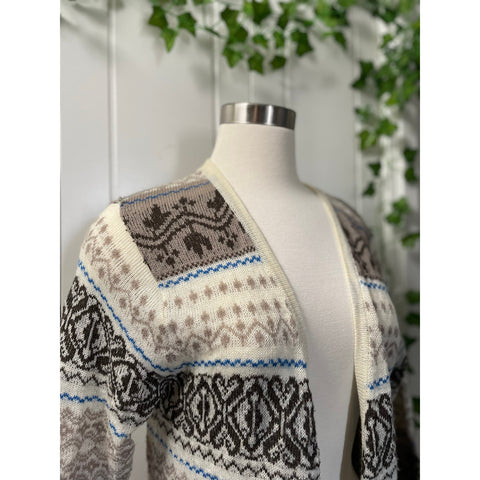 Nick & Mo Women’s Brown Cream Blue Cottage Core Open Cardigan Size XL