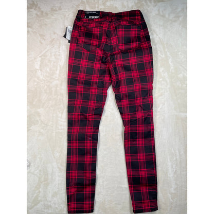 Hot Topic NWT Denim Hi Rise Super Skinny Red & Black Plaid Goth Punk Womans Pants Size 3
