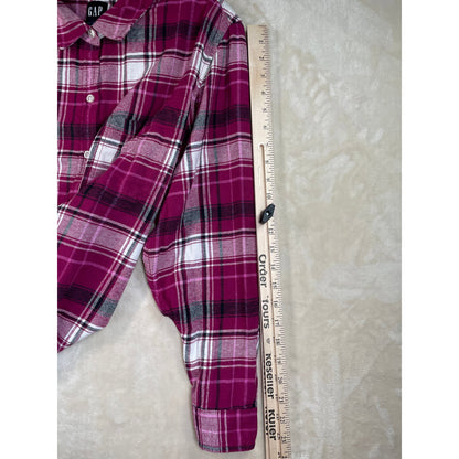 Gap Woman’s Relaxed Fit Boyfriend Plaid Button Down Magenta Cotton Flannel  XL