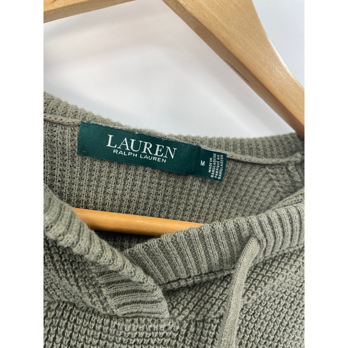Lauren Ralph Lauren LRL Olive Green Waffle Knit Hoodie Pullover Hoodie Sweater Medium