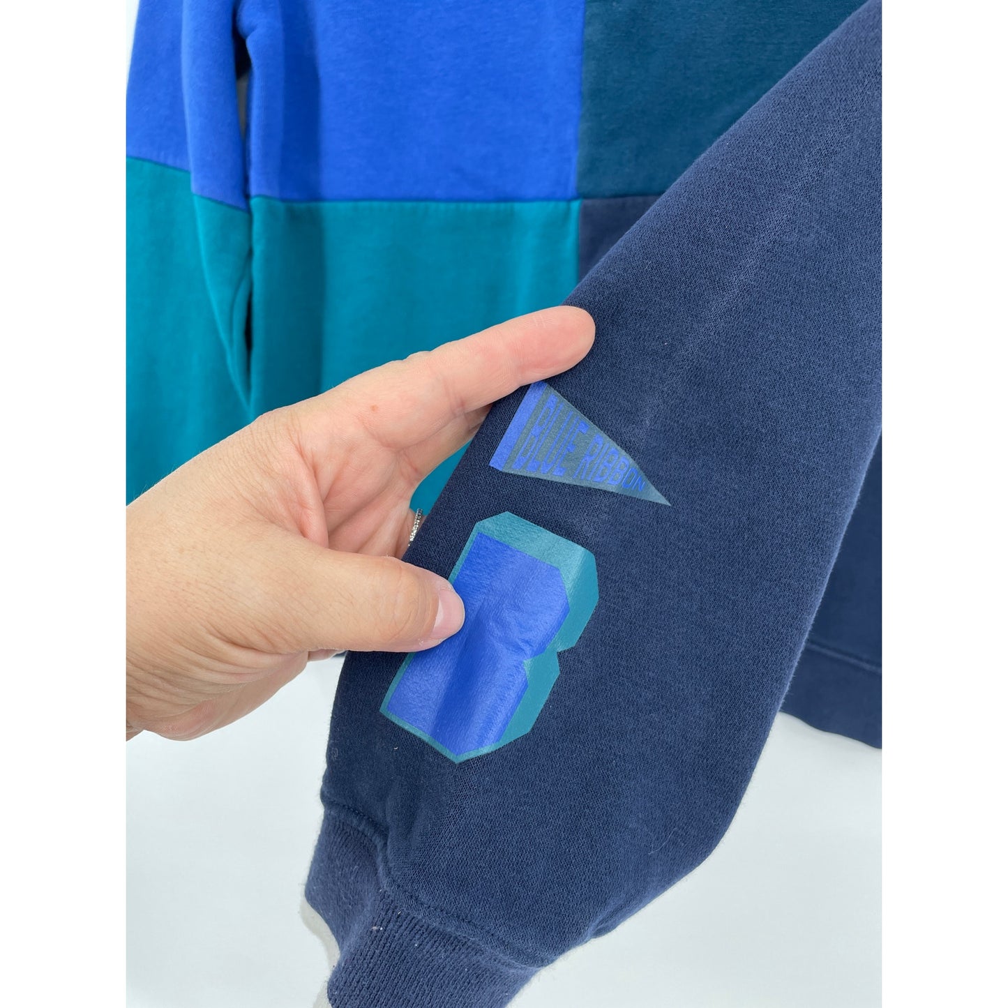 Nike Blue Ribbon Sports Blue Color-block Crewneck Sweater Youth Large