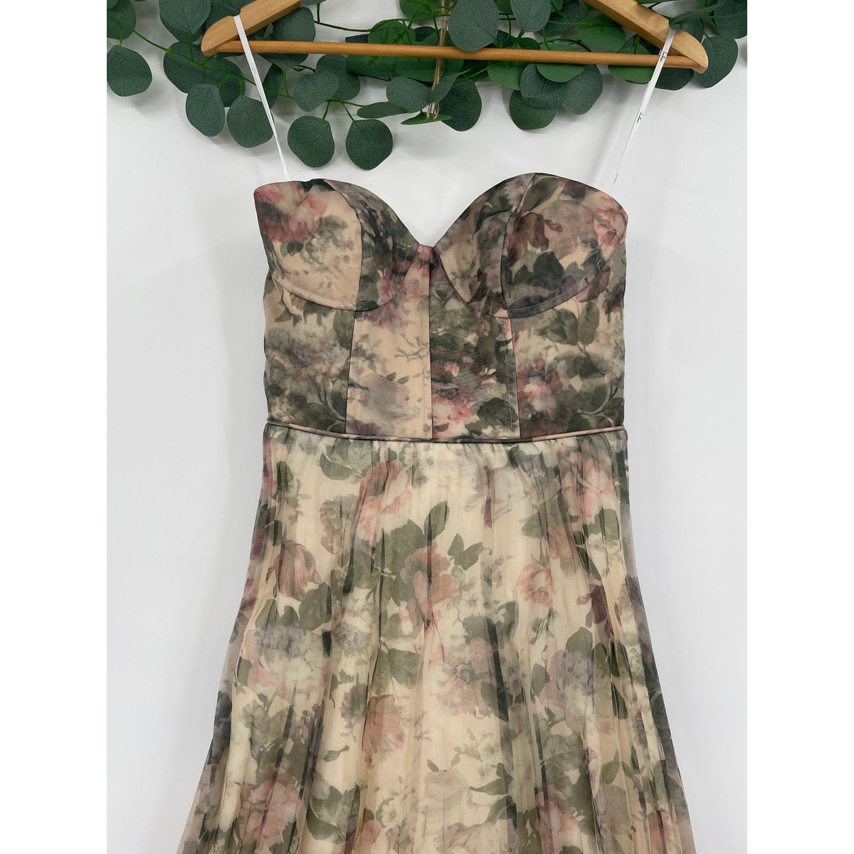 Lulus NWT Most Beautiful Day Multi Floral Print Organza Organza Maxi Gown Small