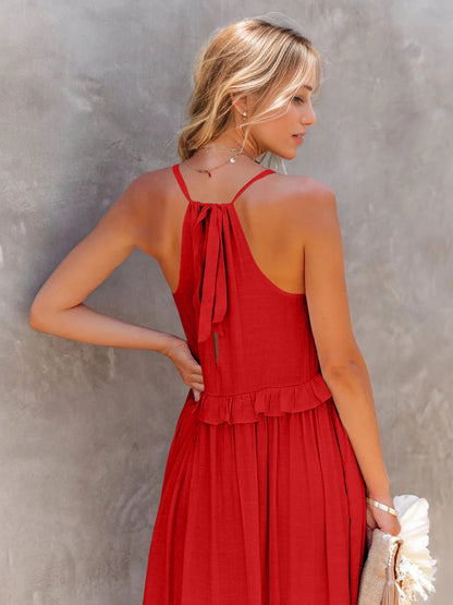 Woman's Style Collection Ruffled Sleeveless Tiered Maxi Dress with Pockets
