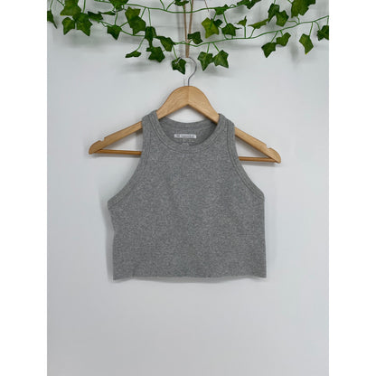Y2K Forever 21 Womans Grey Ribbed Crop Tank Large