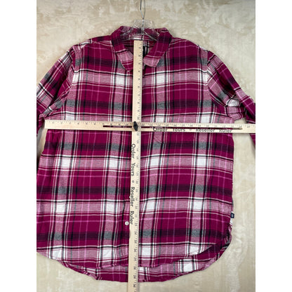 Gap Woman’s Relaxed Fit Boyfriend Plaid Button Down Magenta Cotton Flannel  XL