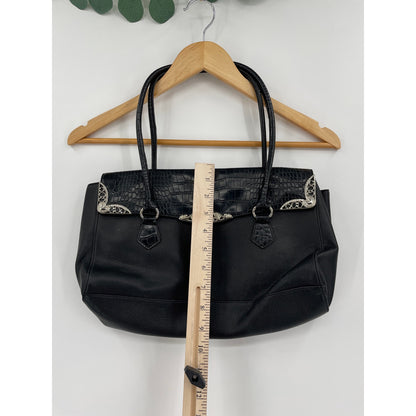 Vintage Style Black Vegan Crocodile Leather Shoulder Bag