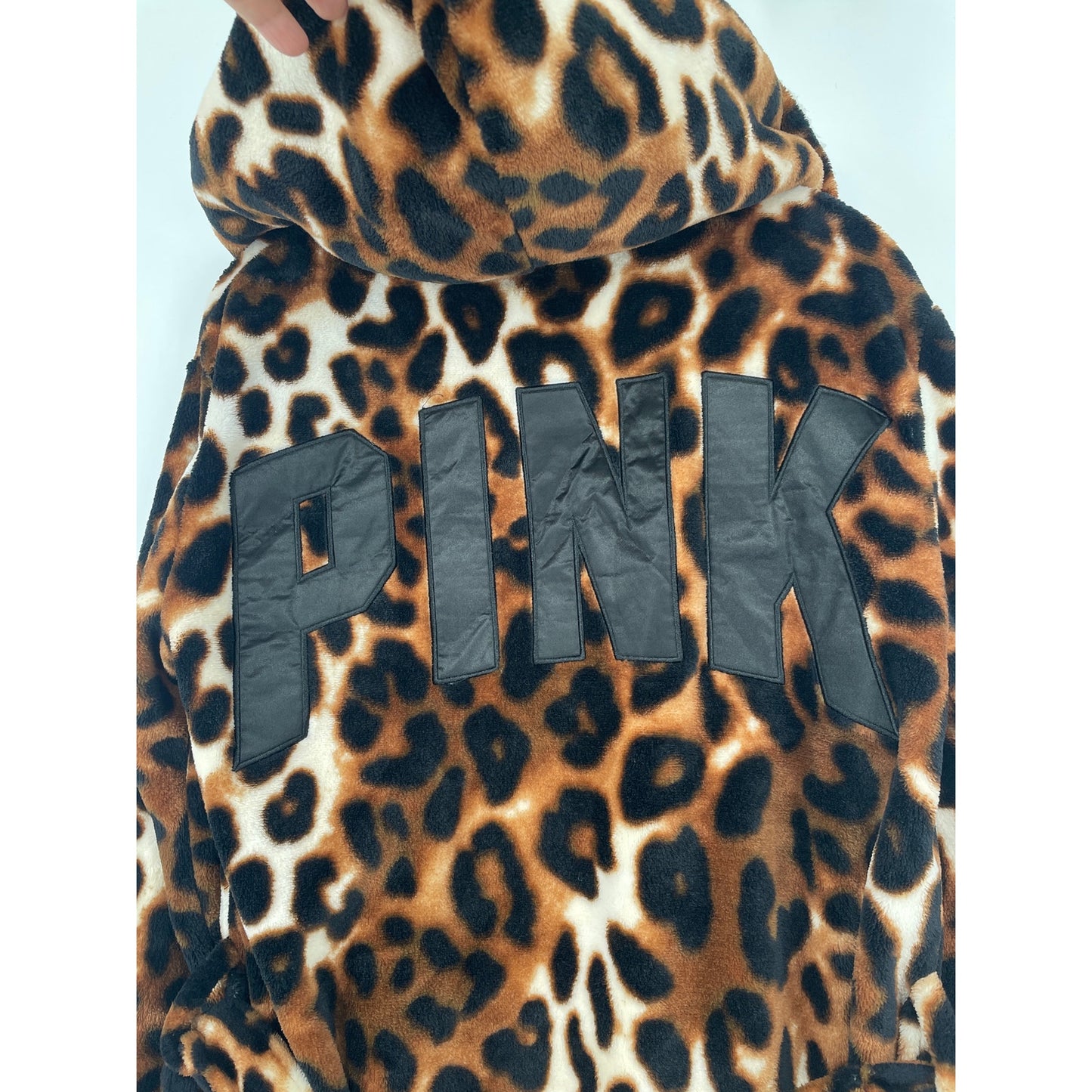 Leopard Animal Print PINK Victoria Secret Short Sherpa Hooded Robe XS
