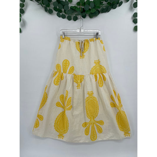 Cupcakes and Cashmere Yellow  Pineapple Linen Blend Top & Skirt Set Small