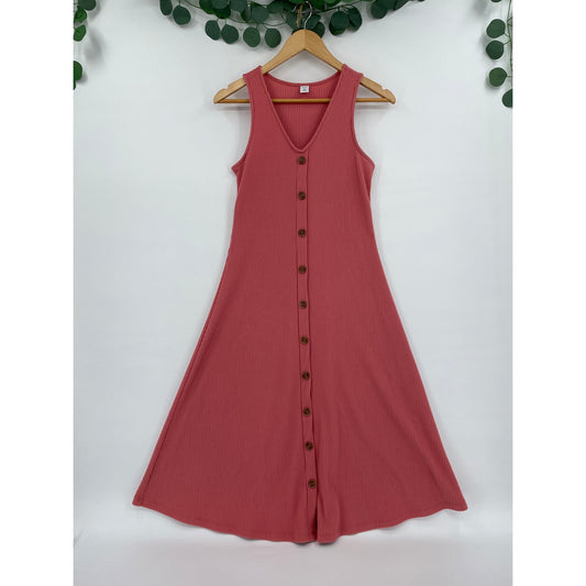 Old Navy Womans Coral Pink Ribbed Knit Sleeveless Button Front Mini Dress XS