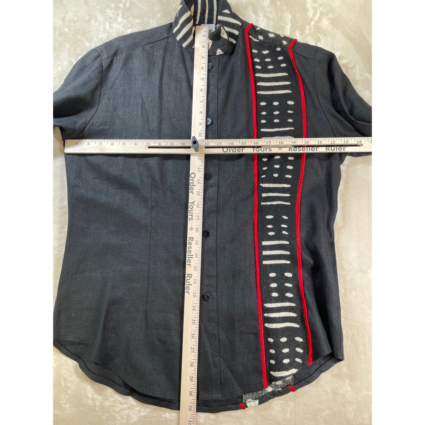 Unisex Vintage NIA Linen Cotton Black and Red Tribal Ethnic Shirt & Pant Set Suit M