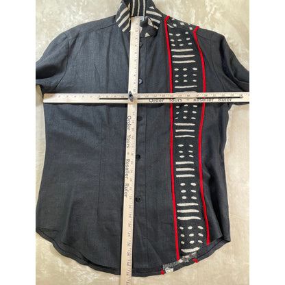 Unisex Vintage NIA Linen Cotton Black and Red Tribal Ethnic Shirt & Pant Set Suit M