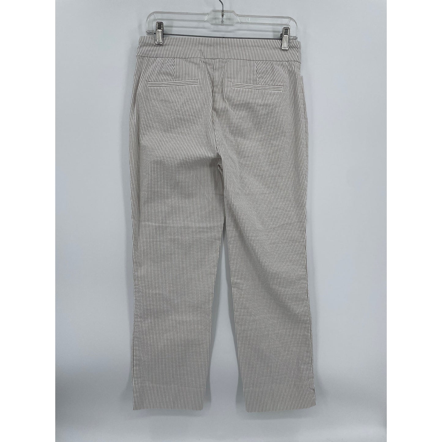 Hilary Radley Womans White Tan Stripe Ankle Pull On Pants Med