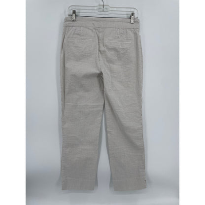 Hilary Radley Womans White Tan Stripe Ankle Pull On Pants Med