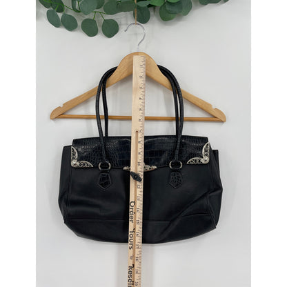 Vintage Style Black Vegan Crocodile Leather Shoulder Bag
