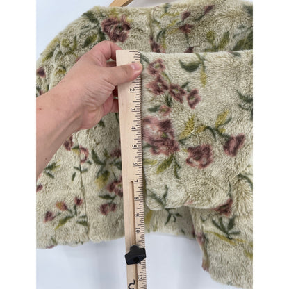 Faux Fur Floral Satin Lined Cropped Jacket Large