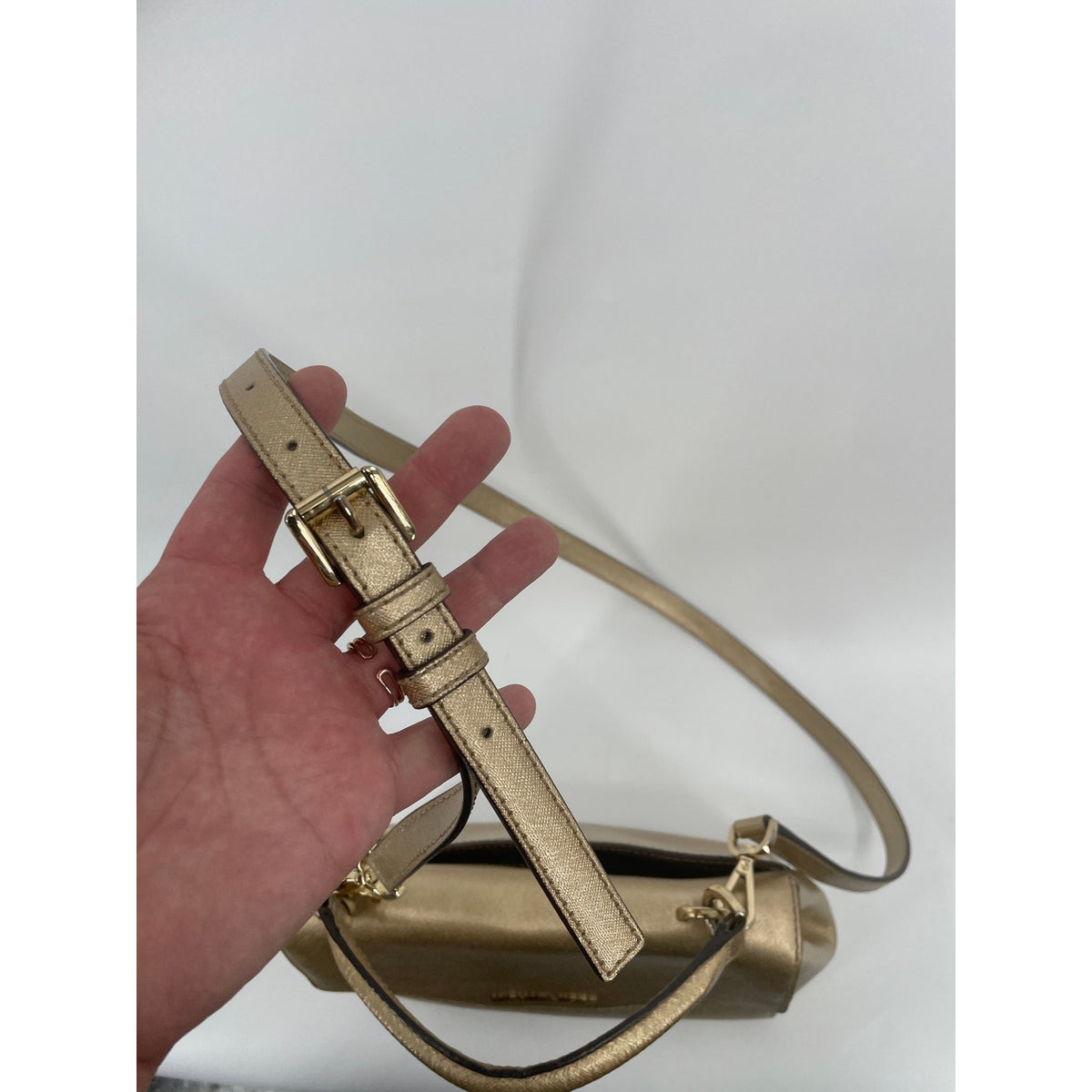Michael Kors Metalic Gold Small Ava Satchel Crossbody Saffiano Leather Handbag