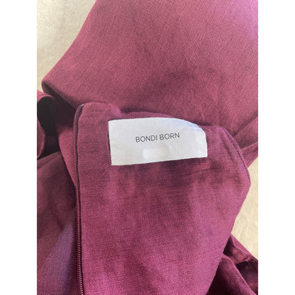 Bondi Born Organic Bulgarian Linen Burgundy Woman’s Wrap Tie Dress Made in Australia Large